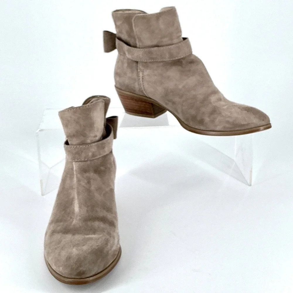 Kate Spade New‎ York Size 7 Taupe Suede Bow Ankle Booties Buckle TALEY